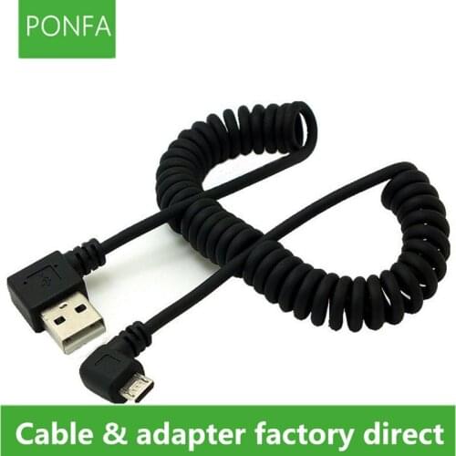 90 degree right double elbow micro usb male charge data cable bend left retractable spring line for Samsung Android Mobile phone