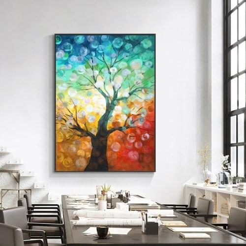 Colored Tree Abstract Oil Painting Art Canvas Painting Nordic Wall Art Picture For Living Room Home Decoration Decor Frameless