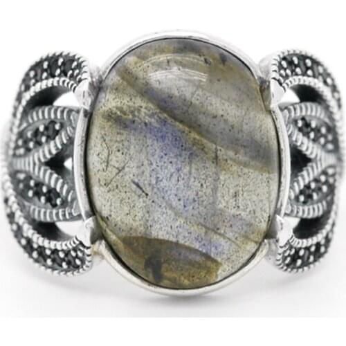 Moonstone Ring for Men Women 925 Sterling Silver Vintage Gemstone with Black CZ Ring for Male Turkish Handmade Fine Jewelry Gift