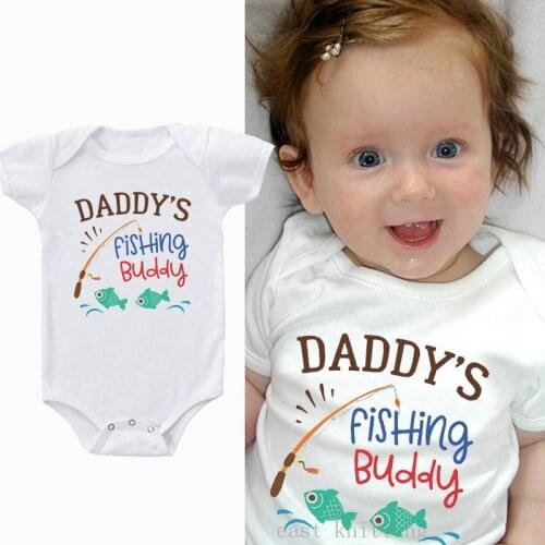 DERMSPE Casual Newborn Baby Boy Girl Short Sleeve Letter Print Daddys Fishing Buddy Romper Outfits Baby Clothes White
