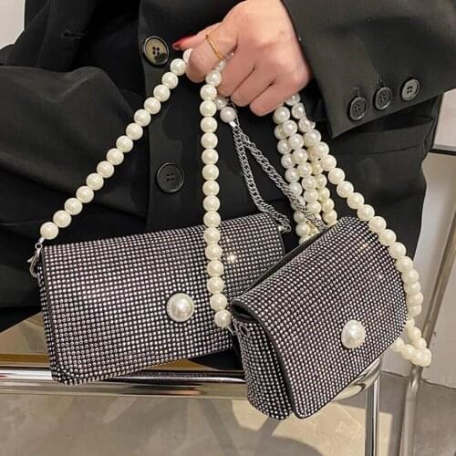 Diamond Square Crossbody bag 2021 Fashion New Quality PU Leather Womens Designer Handbag Pearl strap Shoulder Messenger Bag