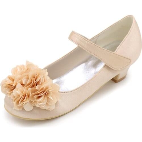 Mary jane girls satin square kitten heel flower girl wedding dress shoes rounded toe prom party quinceanera heels flower sweet