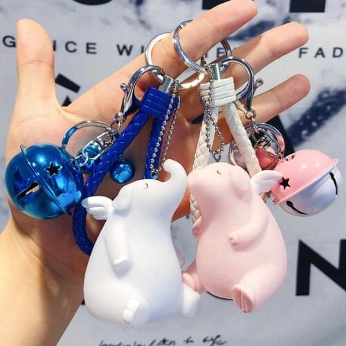 Cartoon angel piglet like car key foil cute couple bag woven keychain bell pendant