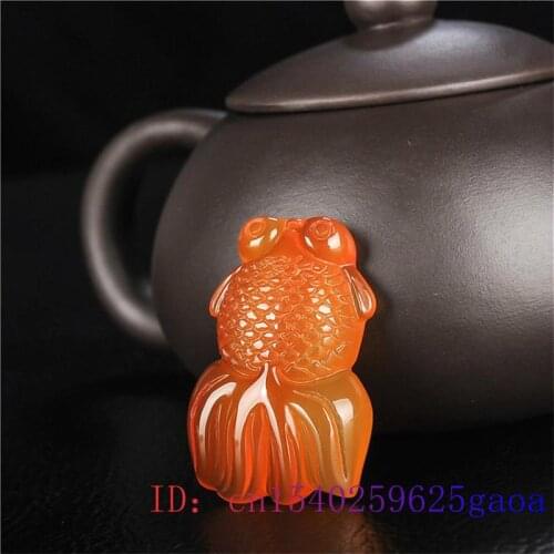 Jade Goldfish Pendant Fashion Gifts Necklace Charm Jewelry Women Chalcedony Fish Carved Natural