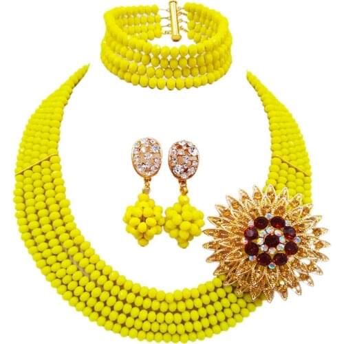 Opaque yellow jewelry set nigerian wedding african beads necklace 5DS