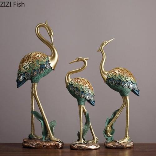 Painted Cranes Statue Ornaments Office Desktop Decor Wings Character Resin Figurines Cents Crane Nordic Home Decoration Modern