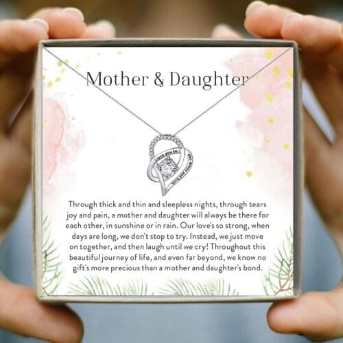 Aesthetic Crystal Necklace for Women Heart Pendant Necklace for Mother and daughter Wish Card Give To Family Christmas Gift