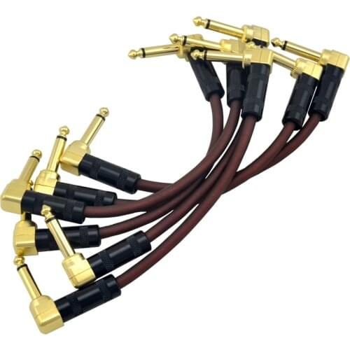 6 X Guitar Pedal Patch Cable 15cm/ 0.5ft Long with 1/4 Inch 6.35mm Gold Right Angle Plug Free Shipping