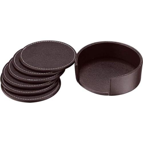 Coasters For Drinks,Leather Coasters With Holder Set Of 6,Protect Furniture From Water Marks Scratch And Damage (Brown)