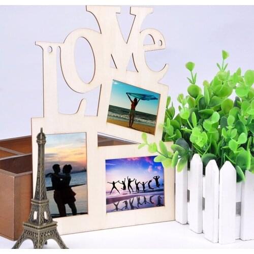 1Pcs Hot Sale DIY Lovely Hollow Love Wooden Family Photo Picture Frame Rahmen White Base Art Home Decoration