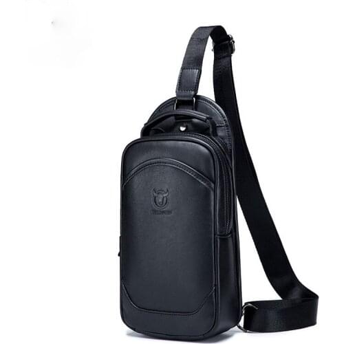 Large-capacity portable leather chest bag mens leather shoulder messenger Korean style trendy casual sports backpack