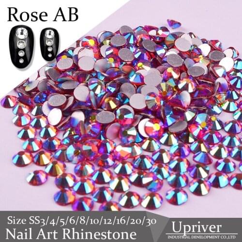 Upriver High Quality Glass Crystal Rose AB Nail Art Rhinestones for Design Shiny Nails Decorations ss3 - ss30 1440pcs