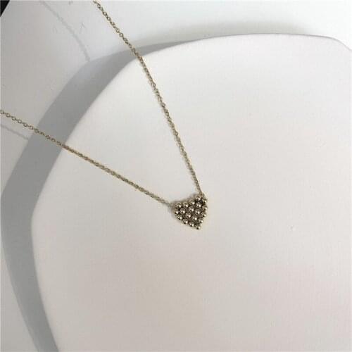 VSnow Unique Design Stainless Steel Beaded Love Heart Pendant Necklace for Women Girls Unusual Connect Hollow Necklace Jewelry