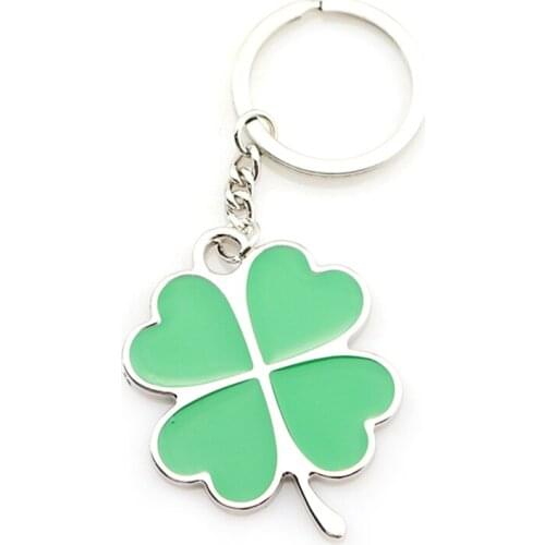 Green Leaf Keychain Fashion Creative Beautiful Four Leaf Clover Steel Lucky Key Chain Jewelry