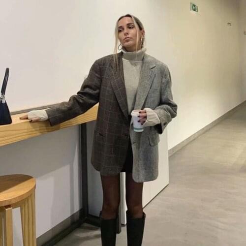 2021 Women High Quality Retro Color Contrast Loose Suit Coat Female Vintage Fashion Lapel Temperament Suit Coat