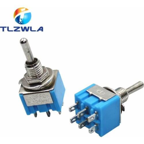 10pcs Blue 6-Pin DPDT ON-ON Mini MTS-203 6A125VAC Miniature Toggle Switches Button switch Dialing Single Power switches MTS203