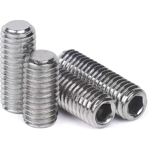 100/50/20PCS DIN913 GB77 M3 M4 M5 M6 M8 M10 304 Stainless Steel Thread Grub Screws Flat Point Hexagon Socket Set Screws Headless