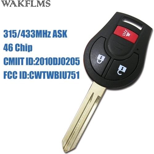 3 Button Remote Car Key 433Mhz 315Mhz For Nissan Rogue with 46 Chip CWTWB1U751 No Mark