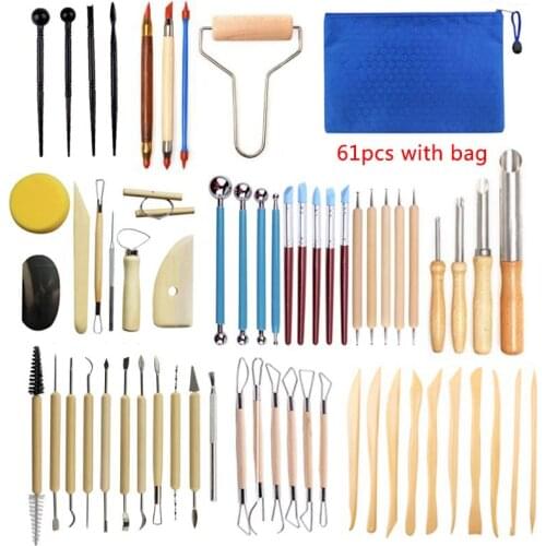 61/45PCS/Set Ceramic Clay Sculpting Wax Carving Pottery Tools Shapers Wood Handle Modeling Pottery Clay Sculpture Carving Tools