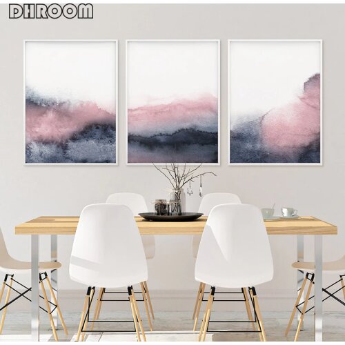 Pink Blue Abstract Poster Prints Blush Pink and Grey Wall Art Canvas Painting Nordic Scandinavian Picture for Bedroom Decor