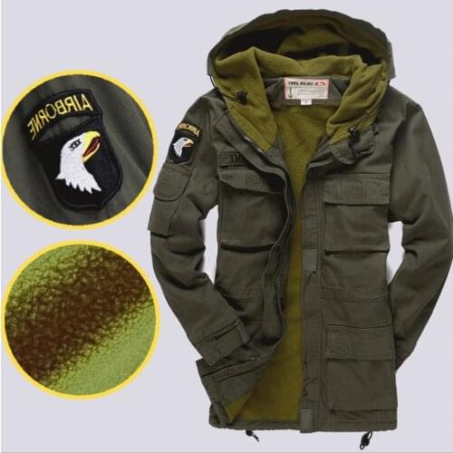 Army Military Tactical U.S. ARMY 101ST AIRBORNE DIV. M56 (Repro) Hooded Jacket Thick Trench Coat