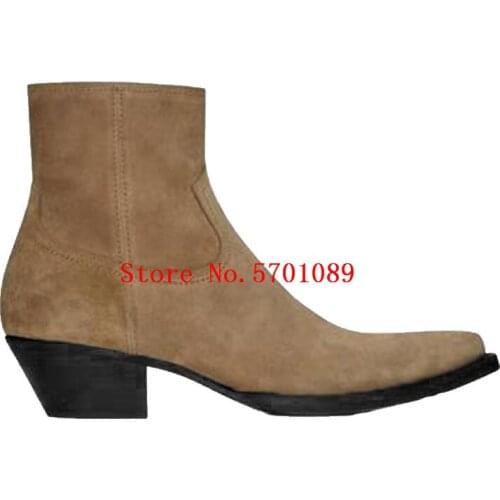 Genuine Leather Suede Lukas 40 Ankle Boots Zip Western Cowboy Boots Wyatt Rock Roll Kanye West Boots Shoes