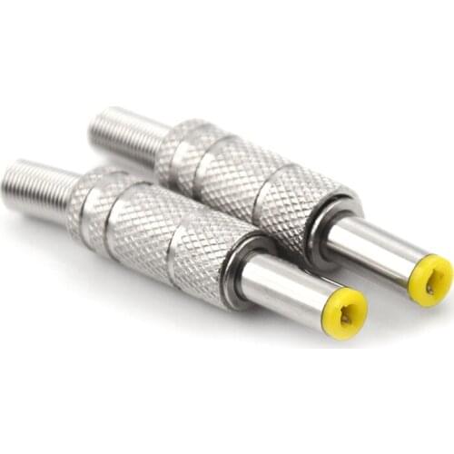One Piece Metal DC Power Male Plug Jack Adapter Connector Plug With Yellow Head 5.5*2.1 5.5x2.1mm