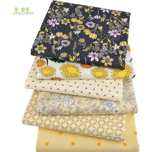 Chainho,6pcs/Lot,Yellow Floral Series,Printed Twill Cotton Fabric,Patchwork Cloth,DIY Sewing Quilting Material For Baby&Children