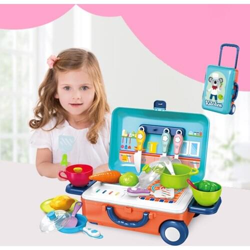 Childrens play house kitchen toy trolley box simulation cooking kitchenware set boy and girl role playing