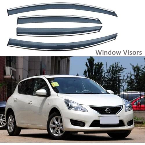 For Nissan Tiida 2011-2015 Car Styling Awnings Shelters Window Visors rain eyebrow Protector Exterior decoration 4PCS 2013 2014