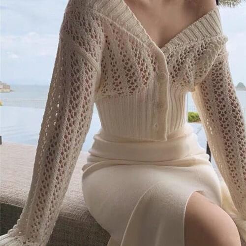 Elegant Women Sweater Cardigan Outerwear 2021 New Style Korean Loose V Neck Cardigans Knitted Tops Woman