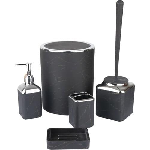 Hsb Acrylic 5 Piece Bathroom Set Chrome Black Marble Pattern