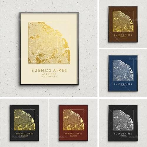 Buenos Aires Map Gold and Silver Printing City Map Square Wall Decoration Poster Gift Home Decoration