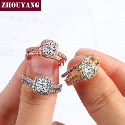 ZHOUYANG Ring Sets For Women Engagem Wedding Ring Classic Round Cut AAA+ CZ Gold-Color Fashion Jewelry Chirstmas Gift SR559