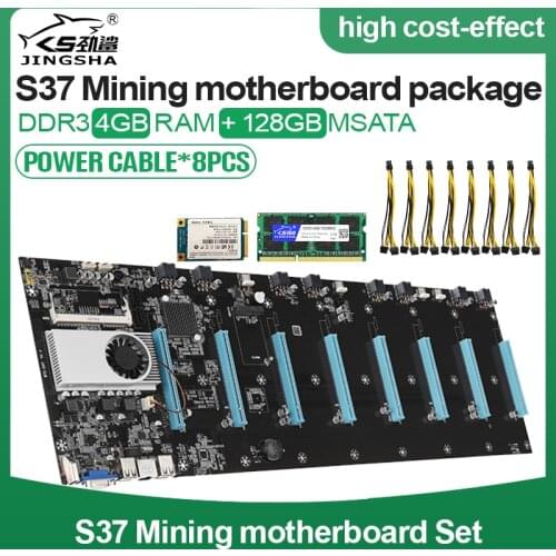 Mining Motherboard Kit with 8 GPU (65mm Interval) and CPU DDR3 Memory with 4GB DDR3 1600MHz RAM 128GB mSATA SSD 8*Power Cable