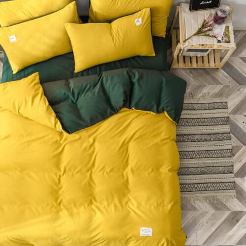 Green and Yellow Bed Set Single Bed Sheet Sets Solid Color Duvet Cover Pillowcase Queen Size Bedding Sets For King Bed