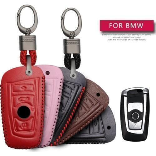 Leather Car Key Ring Cover Case Holder For BMW CAS4 F 3 5 7 Series E90 E92 E93 X5 F10 F20 F30 F40 3 Buttons Remote Protection