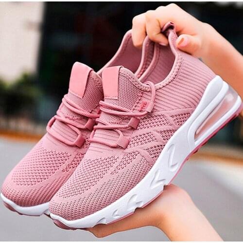 Knitted Running Shoes Light Womens Vulcanized Shoes Lace Up Breathable Sneakers Summer Ladies Flats Shoes Female Casual 2021