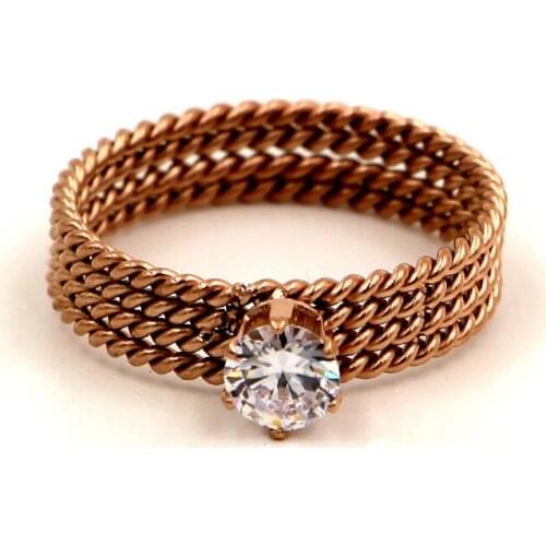 Cool fashion four twist six claw single diamond zircon ring all-match rose gold twisted diamond ring