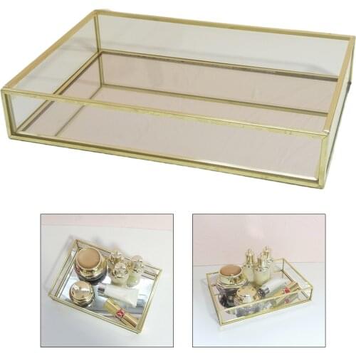 Retro Glass Mirror Decorative Storage Tray for Makeup Display Bracelet Table Makeup Organizer Drawers Cube Storage Jewelry Tray