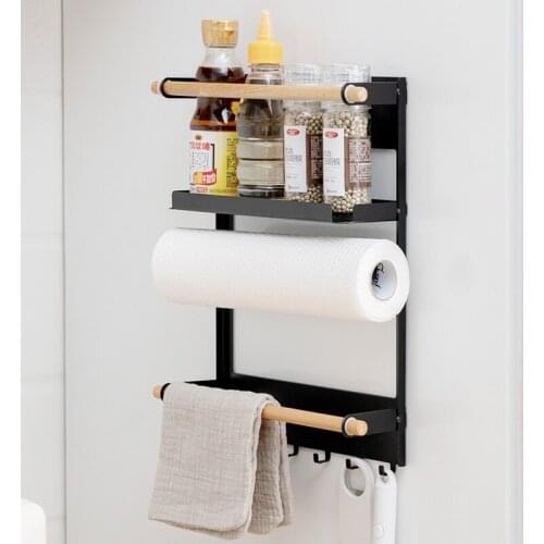 Magnet Fridge Shelf Paper Towel Roll Holder Magnetic Storage Rack Spice Hang Rack Decorative Metal Shelf Kitchen Organizer