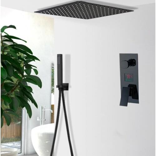 Matte Black Bathroom Shower Faucet Digital Shower Faucet Set Concealed Shower Tap Ceiling Installation Ultra-thin Faucet Head
