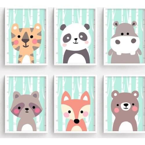 Bear Panda Raccoon Fox Hippo Tiger Nordic Posters And Prints Nursery Wall Art Canvas Painting Wall Pictures Baby Kids Room Decor