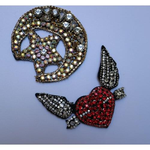 Fashion moon heartwing Rhinestone appliques for clothing Sew on Beaded patches for clothes DIY sequins Parche appliques