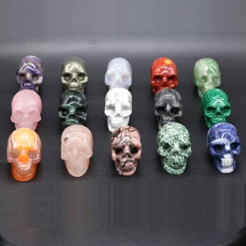 Fashion Skull Ornaments Natural Stone Rose Quartz Malachite Agate Ornaments for Living Room Bathroom Balcony Or Halloween Gifts