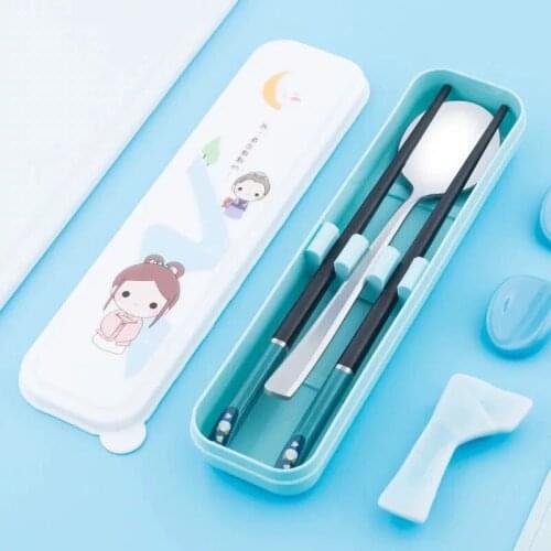 Spoon and chopsticks Student Tableware sets stainless travel cutlery set dinner Cutlery Removable Children Dinnerware Box