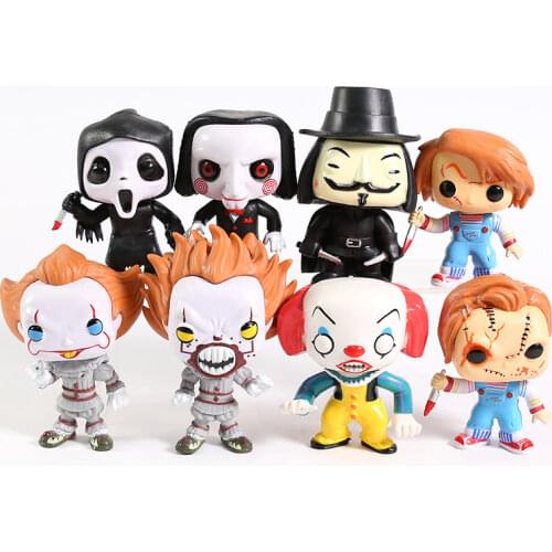 Pennywise Saw Billy Scream Death Childs Play Chucky V for Vendetta PVC Figures Toys 8pcs/set
