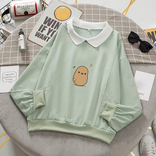 Kawaii Potato Graphic Jumper Cotton Casual Cartoon Sweatshirt with Pocket 90s Aesthetic All-match Chic Clothes for Teens Girls
