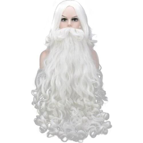Christmas Gift Santa Claus Wig And Beard Synthetic Hair Cosplay Wigs For Men White Hairpiece Accessories Hat