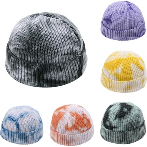 Tie Dye Warm Knitted Brimless Hat Men Beanies Winter Autumn Hip Hop Skullcap Street Men Beanie Unisex Melon Cap Women Male